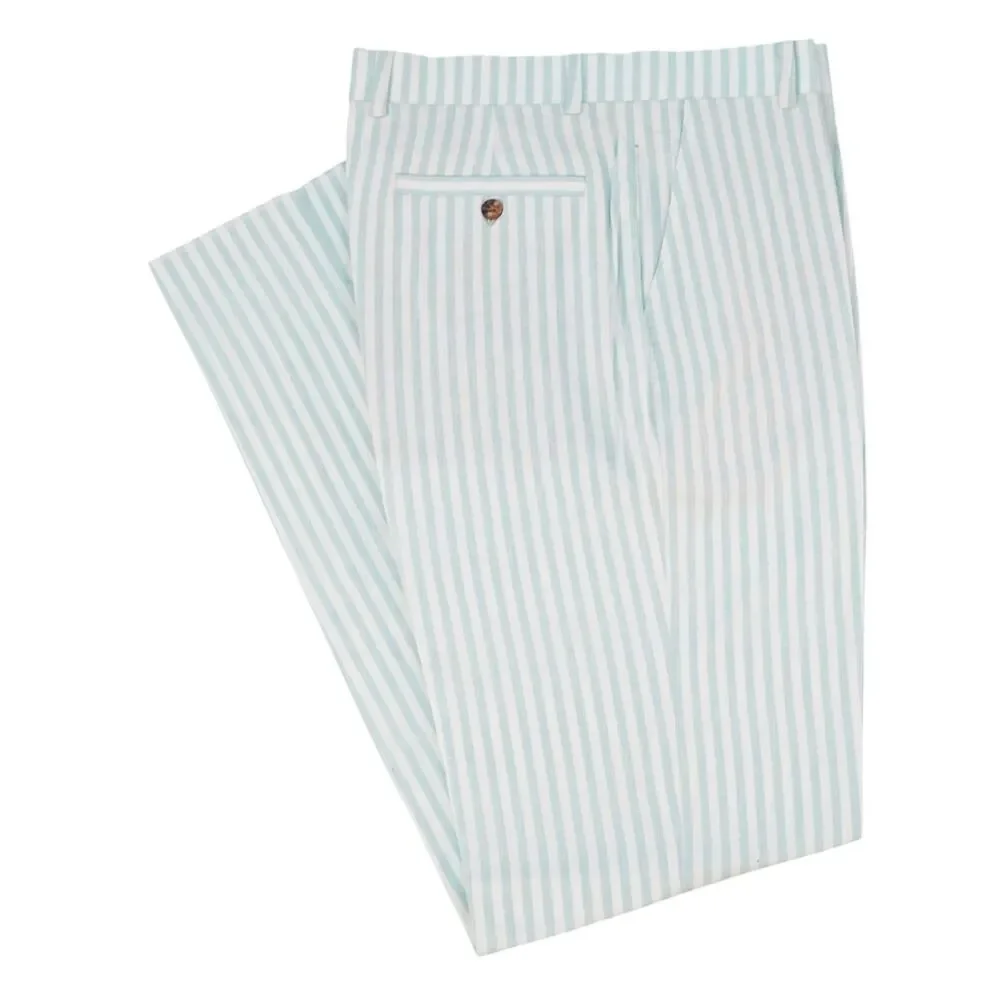 Mens 32 Sky Blue White Stripe Pants Cotton Flat Front Straight Fit Trousers NWT
